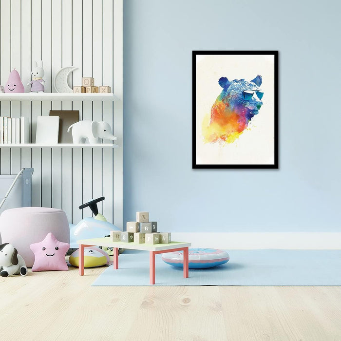 Art Street Bear with Eye Glass Abstract painting Art Print for Home, Kids Room, Wall Hanging Decor & Living Room Decoration I Modern Luxury Decorative gifts (12.9 x 17.7 Inches)