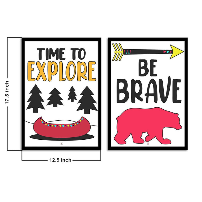 Motivational Art Prints Be Brave & Time to Explore Wall Art for Home, Wall Decor & Living Room Decoration (Set of 2, 17.5" x 12.5" )