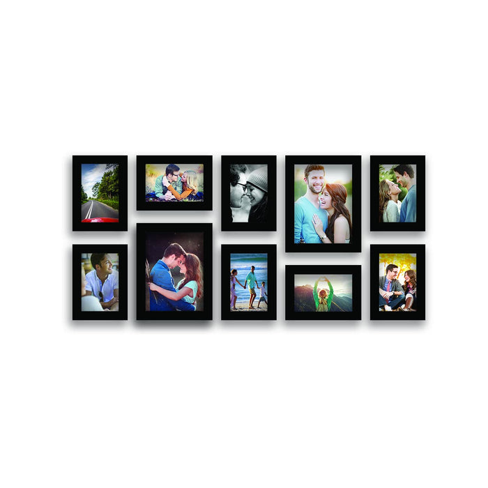 Stature Set of 10 Individual Black Fiber Wood Wall Photo Frames ( Size 4x6, 6x8 inches )