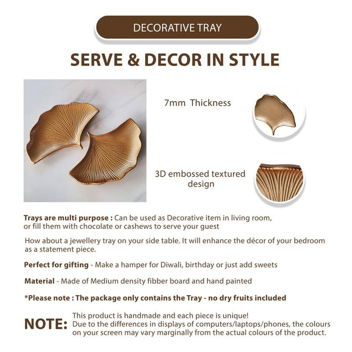 Art Street Small Gingko Leaf Shape Tray Set of 2 for Home Décor Gifting Item, Diwali Gift, Festival, Pooja Decorative Item for Living Room Dining Office Center Table, Golden Color (Only Tray Included)