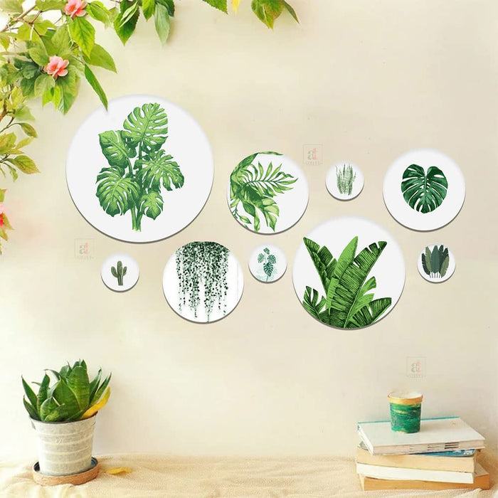 Art Street Mdf Wall Plates, Mdf Sticker Tropical Green Leaf Set Art Prints Wall Décor For Home & Office Wall Art Decoration, Hanging Decorative Item, Set Of 9