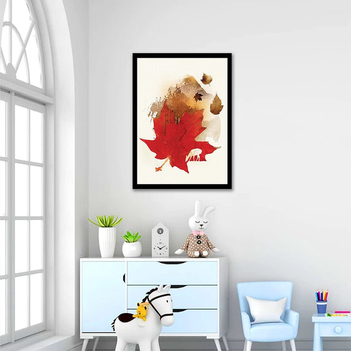 ‎Art Street Maple Leaf Abstract painting Framed Art Print for Home, Kids Room, Wall Hanging Decor & Living Room Decoration I Modern Luxury Decorative gifts (12.9 x 17.7 Inches)