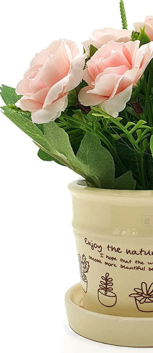 Artificial Ceramic Flower Pot for Home Decoration Artificial Table Plants with Flowers (Size - 5.5 x 4.5 Inch )