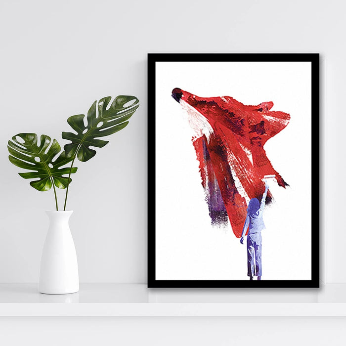 Art Street Fox Abstract painting Design Framed Art Print for Home, Kids Room, Wall Hanging Decor & Living Room Decoration I Modern Luxury Decorative gifts (12.9 x 17.7 Inches)