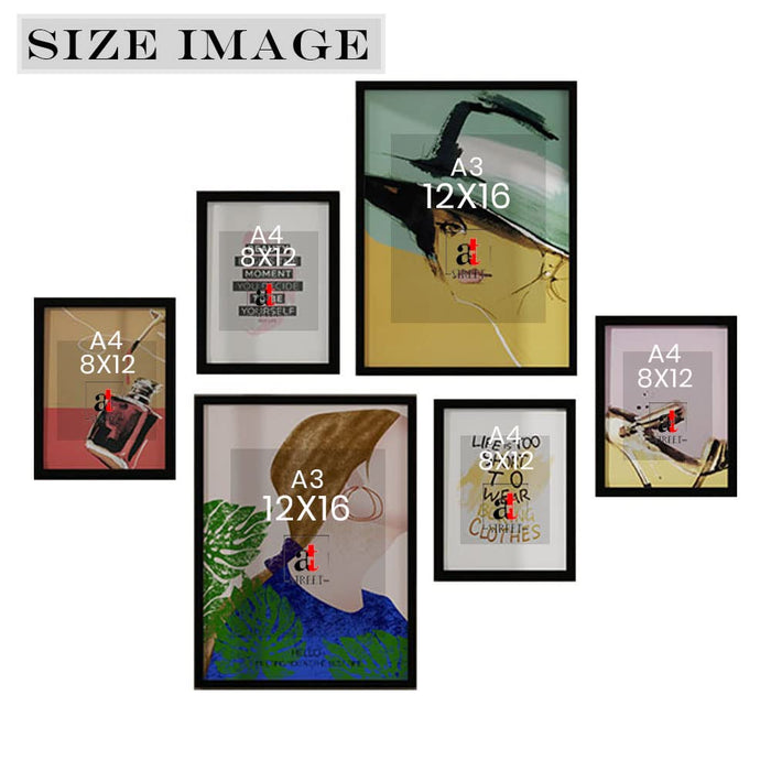 Art Street Wall Décor Fashion Set of 6 Framed Art Prints Paintings for Home Gallery, Bedroom, Living Room & Office (Size - 2 - 12 x 16 & 4 - 8 x 12 Inches)