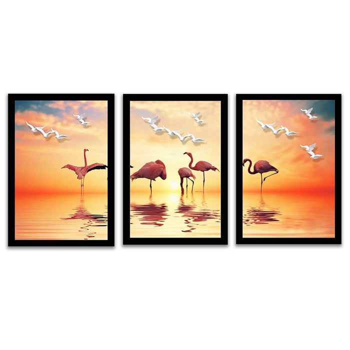 Art Street Flamingo Bird Framed Art Print for Home, Kids Room, Wall Hanging Decor & Living Room Decoration I Modern Luxury Decorative gifts (Set of 3, 9.4 x 12.9 Inches)