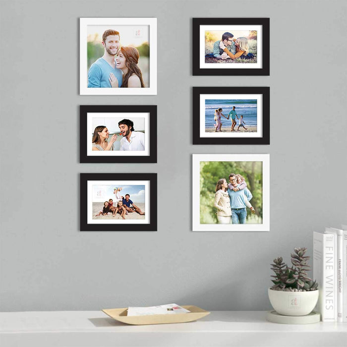 Art Street Synthetic Wooden Wall Photo Frame with Hanging Accessories for Home Decor ( Size - 6x8, 8x8 Inches) - Set of 6