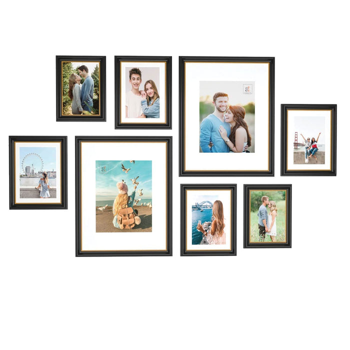 Art Street Set of 8 Wall Photo frames 3D-Timeline Rectangular (11x14, 6x8, 5x7 Inches, Black)