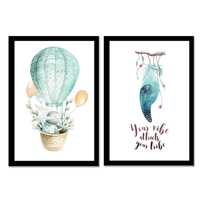 Art Street Your Vibe Attracts Your Tribe Framed Art Print For Kids Room, Home, Office, Wall Hanging Decor & Living Room Decoration I Luxury Decorative gifts (Set of 2, 9.4 x 12.9 Inches)