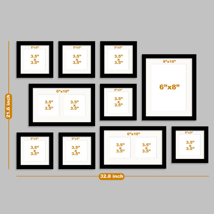 Art Street Photo Frames for Home Décor Set of 10 Black Wall Photo Frames (Size - 8" x 10", 5" x 5", 6" x 10") ( Ph- 2513 )