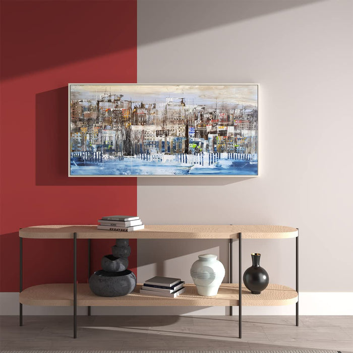 Art Street Canvas Painting Art city abstract Digital Decorative Luxury Paintings with Frame for Home, Living Room & Office Décor (Blue, 22 X 46 Inches)