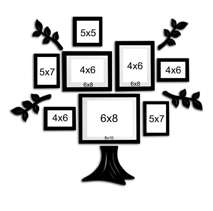 8 Individual Family Tree Wall Photo Frame With MDF Plaque ( 1 Trunk, 4 Leafs) (Sizes 4" x 6", 5" x 5", 5" x 7", 6" x 8", 8" x 10" )