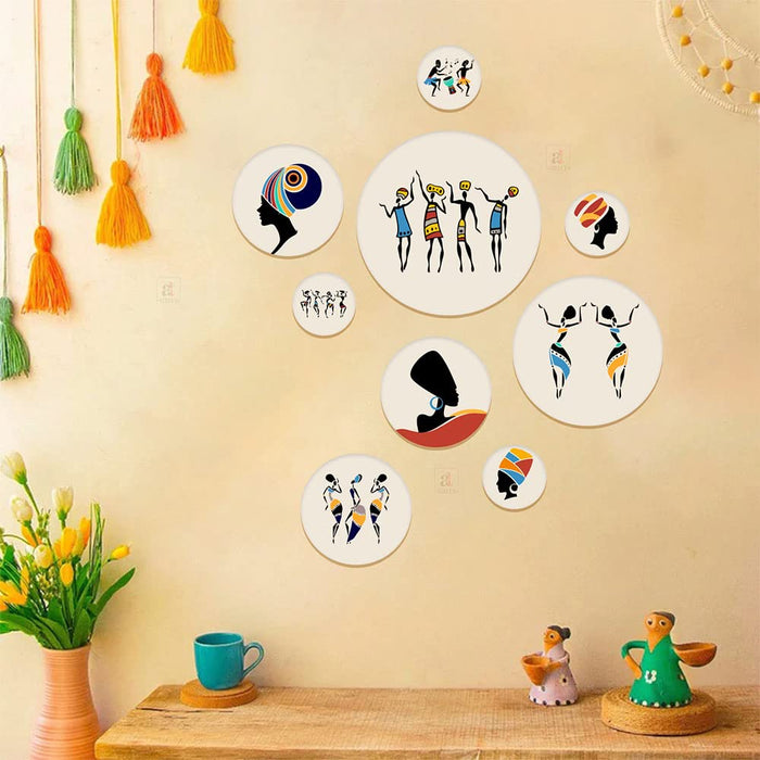 Art Street MDF Wall Plates, MDF Sticker Abstract Dancing Lady Art Prints Wall Décor For Home & Office Wall Art Decoration, Hanging Decorative Item, Set Of 9