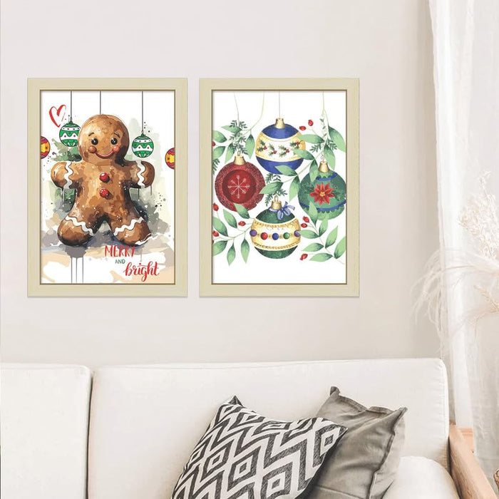 Art Street Gallery Wall Art Set, Christmas Prints, Set Of 2, Teddy Merry & Bright Christmas Bundle (8.9x12.8 Inch, A4)