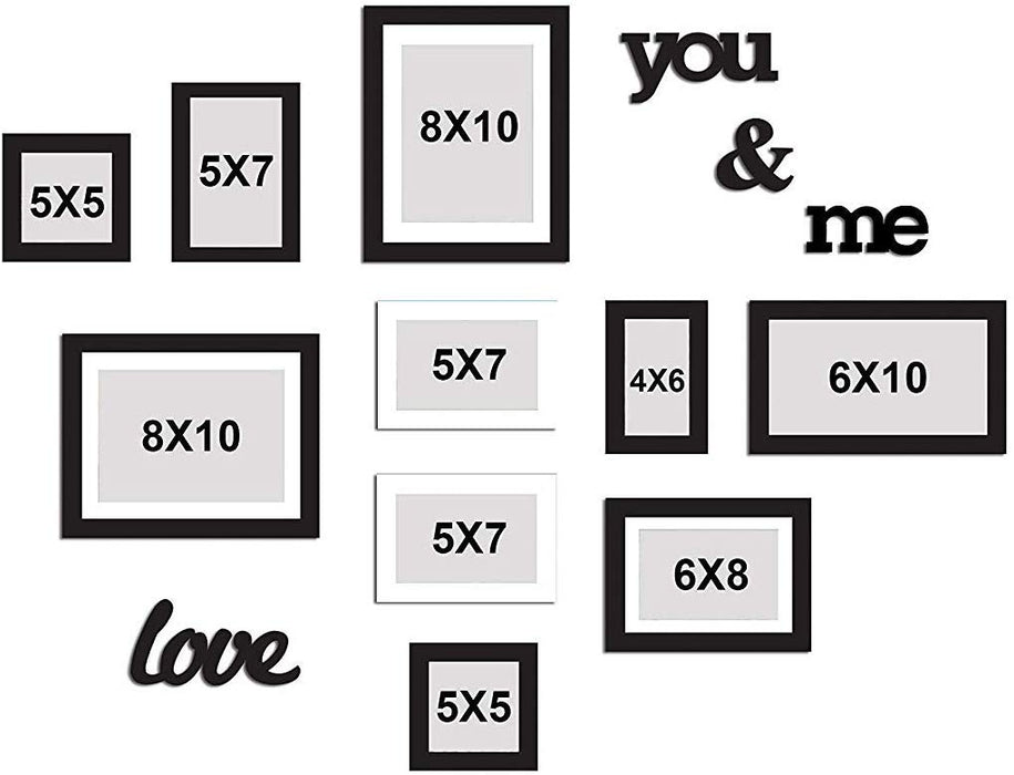 Individual Black & White Wall Photo Frames Wall Decor Set With MDF Plaque ( Size 4x6, 5x5, 5x7, 6x8, 6x10, 8x10 inches )