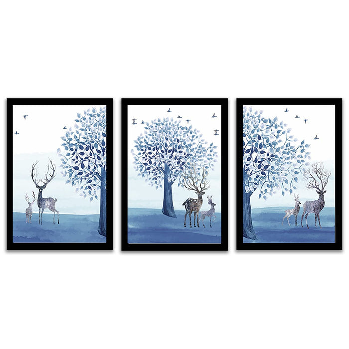 ‎Art Street Reindeer Under Tree Framed Art Print for Home, Office, Wall Hanging Decor & Living Room Decoration I Modern Luxury Decorative gifts (Set of 3, 9.4 x 12.9 Inches)