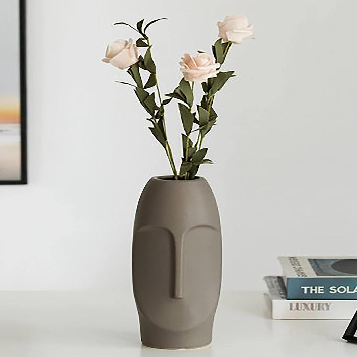 Decorative Ceramic Vase Nordic Human Face, Classic Flower Pot for Home, Office, Living Room, Bedroom Decoration (Size : 9x18 cm)