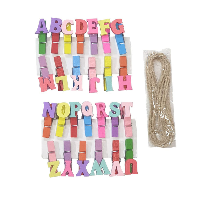 Art Street Alphabet Clips Wooden 26Pcs Capital Letters Wooden Clips Clothes Peg for Art and Craft and Party Decoration