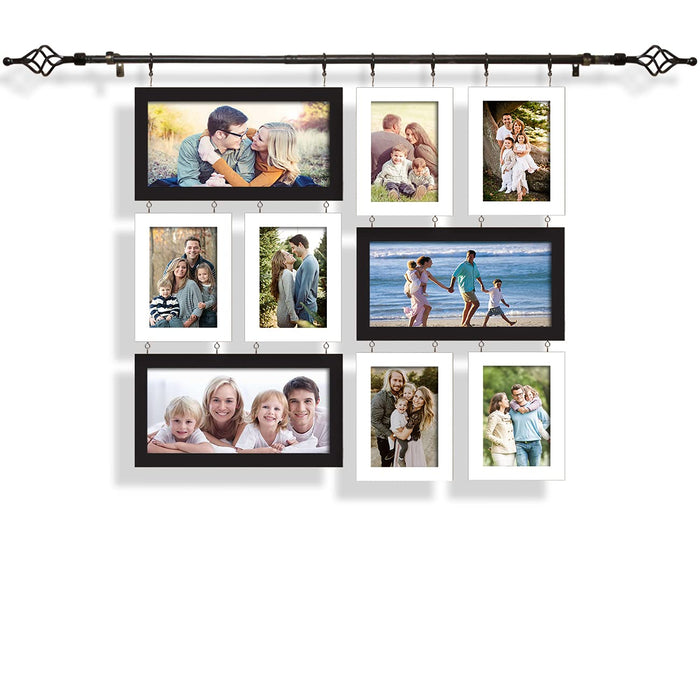 Art Street Set of 9 Chandelier Photo Frame For Wall Decoartion With Hanging Rod Anniversary Gift Royal Photo Frame Black & White, Size-4x6, 6x10 Inches