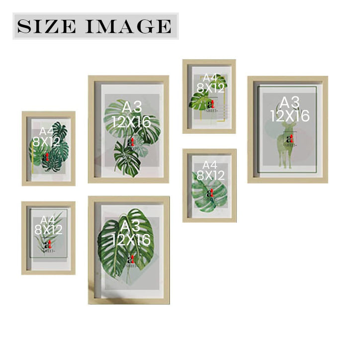 Art Street Wall Décor Green Leaves Set of 7 Framed Art Prints Gallery Paintings for Home Gallery, Bedroom, Living Room & Office (Size - 3 - 12 x 16 & 4 - 8 x 12 Inches)