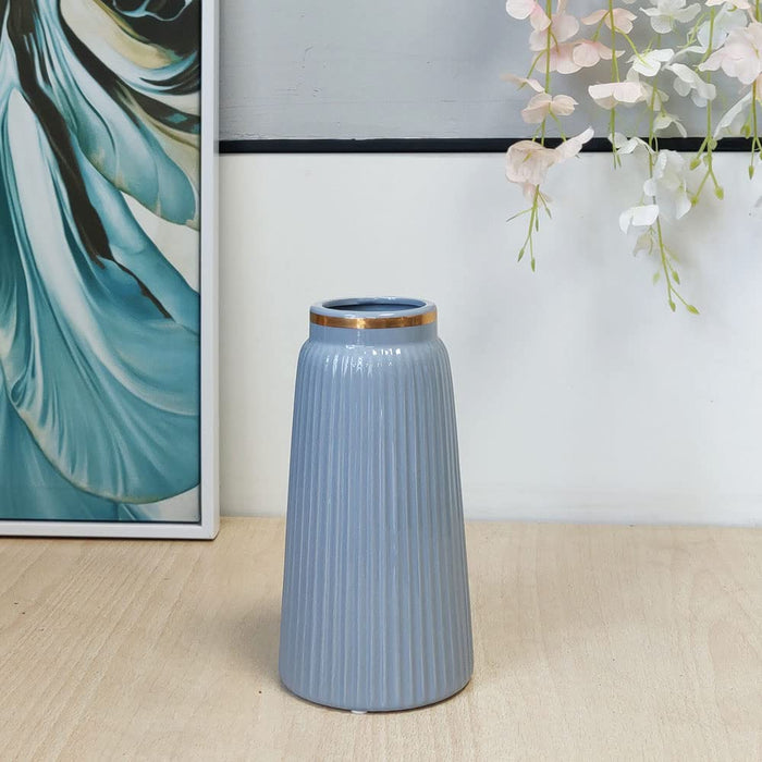 Decorative Ceramic Flower Vase with Grooves, Modern Vases for Decoration, Classic Flower Pot for Home, Office, Living Room, Bedroom (Size: 10x19 Cm).