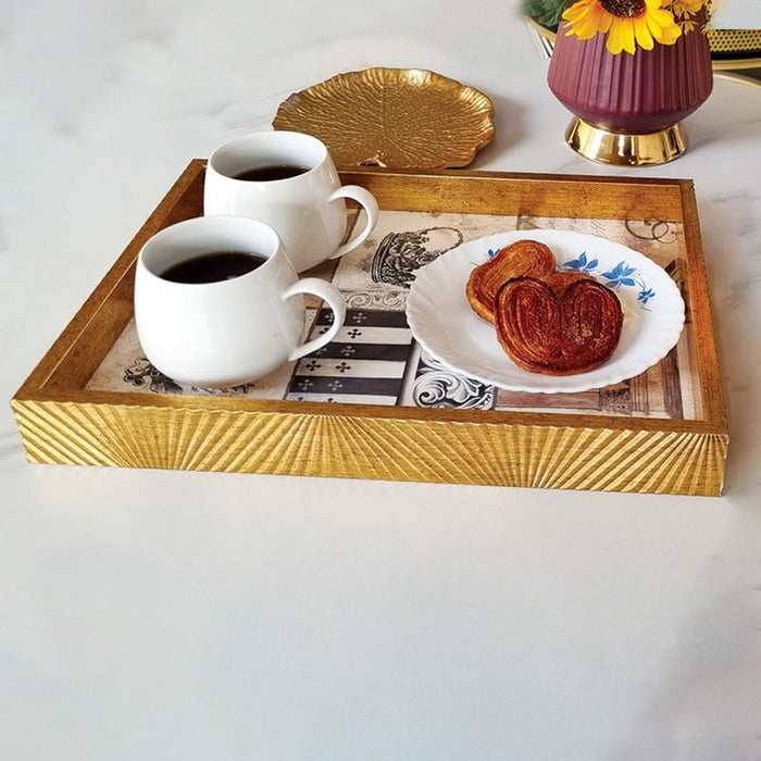Art Street Wooden Serving Tray for Serving for Decoration-Tea Trays, Table Decoration, Coffee Table, Food, Ottoman, Restaurant (Lustrous Gold, Single