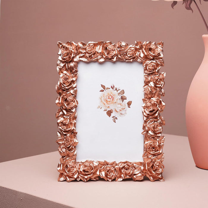 Art Street Resin Rose Photo Frame Swing Gold Rose Fashion Vintage For Living Room & Home Decoration - Royal Pink (Size: 4x6 Inch)
