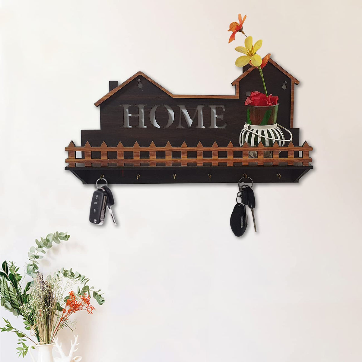 Art Street MDF Wall Mount Shelves for Wall Décor Home Theme Wooden Wall  Floating Shelf with Key Holder for Home Living Room Decoration (Color  Dark
