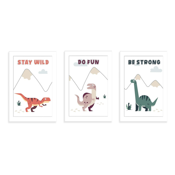 Art Street Stay Wild Dinosaurs Animals Walls Art Prints for Kids Room Decoration (Set of 3, 8.9x12.8 Inch, A4)