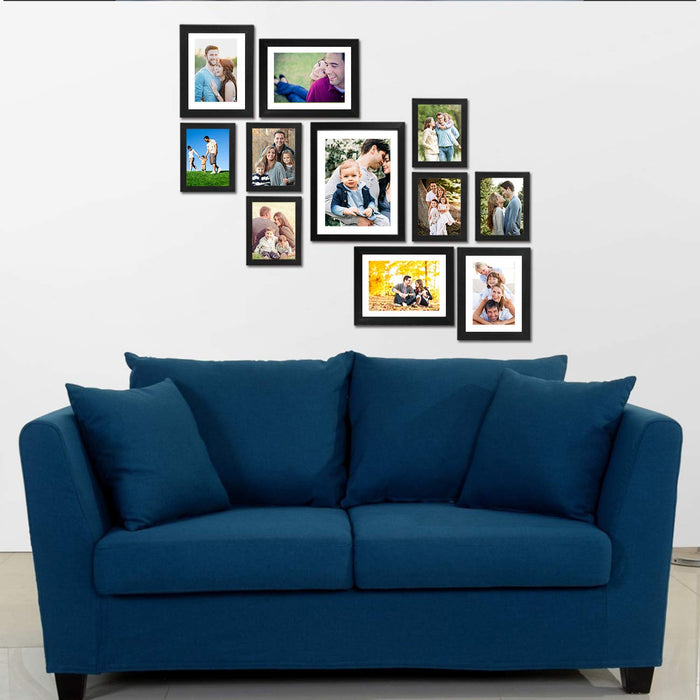 11 Individual Black Wall Photo Frames Wall Decor Set ( Sizes 4x6, 6x8, 8x10 )