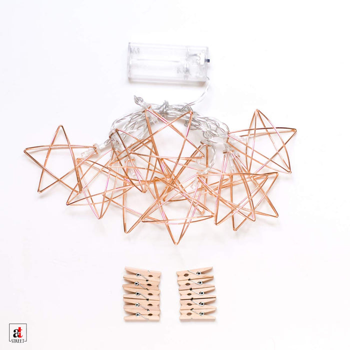 Art Street 10 Bulb Iron Five Pointed Star Shape LED Fairy String Light Decorative String Light Battery Powered for Holiday Party Wedding Garden Festival || Warm White|| 1.5 Meter||