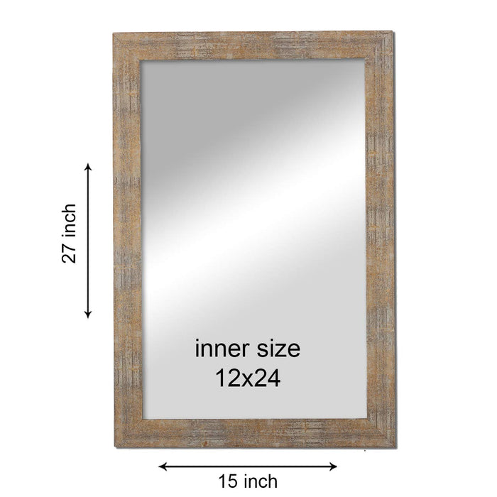 White Gold Flat Decorative Wall Mirror/Looking Glass Inner Size 12 x 18 inch, Outer Size 15 x 21 inch