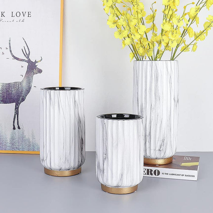 Decorative Ceramic Vase White Marbled, Classic Flower Pot for Home, Office, Living Room, Bedroom Decoration