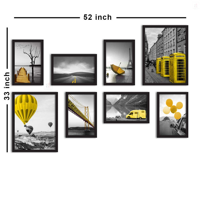 Art Street Set of 8 Framed Painting of Travel Theme for Living Room Decoration (Black Frame, 2 Units A3 and 6 Units A4)