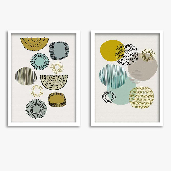 ‎Art Street Set of 2 Multi Color Abstract Art Prints Painting White Framed Art Prints Posters for Home and Wall Decoration (Size - 17.5 x 26 Inch)