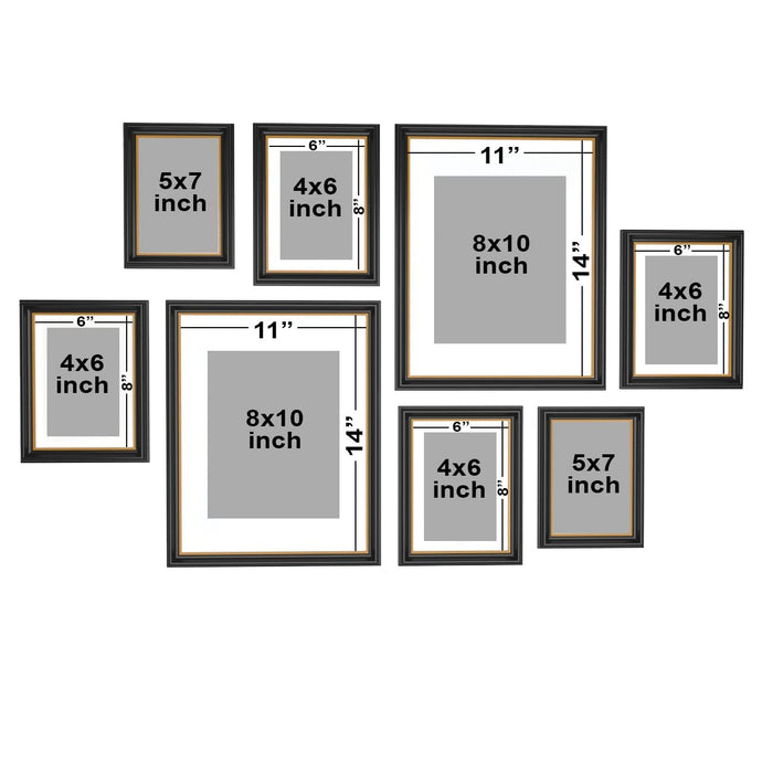 Art Street Set of 8 Wall Photo frames 3D-Timeline Rectangular (11x14, 6x8, 5x7 Inches, Black)