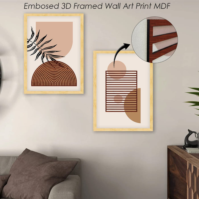 Art Street 3D Framed Art Prints Set of 2 Boho MDF Embossed Modern Wall Décor For Home, Office & Living Room Decoration, Wall Hanging Decorative Artprint (17.5 x 27 Inches)