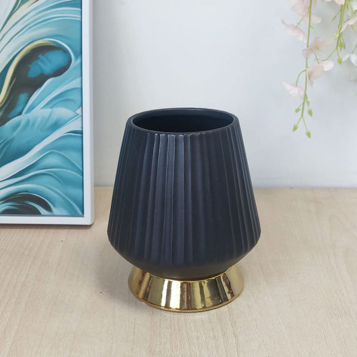 Decorative Flower Vase Deep Empire Side with Groove, Modern Vases for Home, Office, Living Room, Etc. (Size: 9X16.5 Cm)