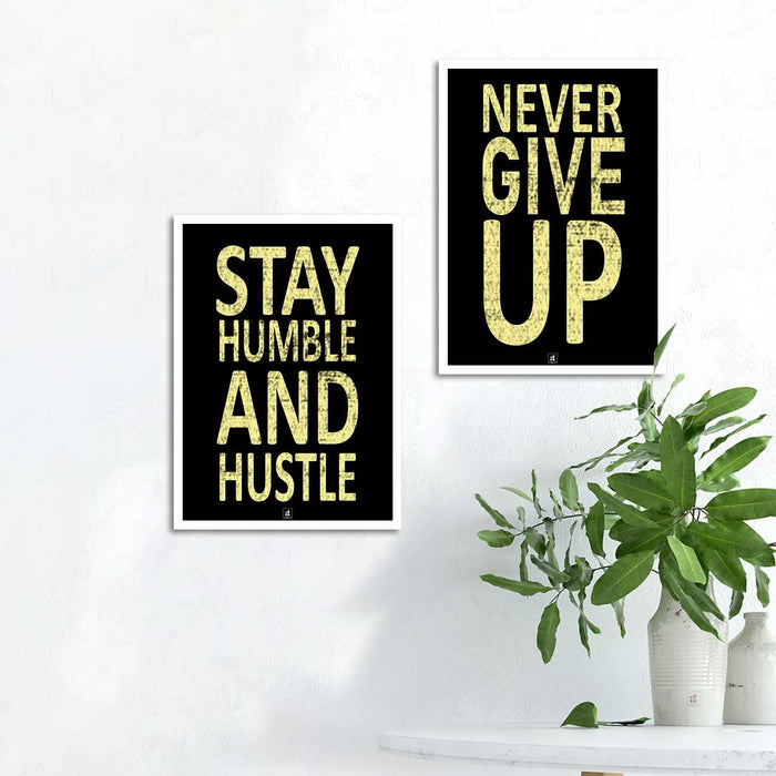 Motivational Art Prints Stay Humble and Hustle Wall Art for Home, Wall Decor & Living Room Decoration (Set of 2, 17.5" x 12.5" )