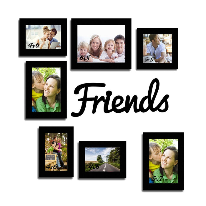 Art Street Ideal Gift Set of 7 Individual Wall Photo Frames with Friends MDF Plaque