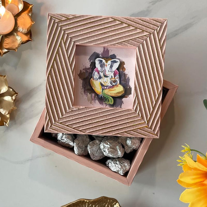 Art Street Decorative Gifts Of Love Gift Box, Diwali Festive Gifting, Cash Box, Shagun Box, Jewelry Box, Wedding Money Box (Pink-Gold, Size: 7.5x7.5x2.3 Inch)