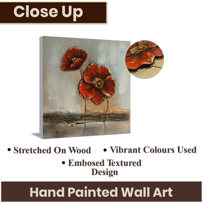 Art Street Canvas Floral Hand Painted Wall Painting Grow Through Dirt Stretched On Wood Embossed Textured Wooden Decorative Art Oil Painting For Home Wall Decoration (Orange, 24x24 Inches)
