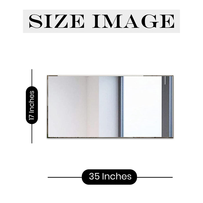 Rectangular Wall Mirror for Bathroom & Bedroom, Wall Mounted Beveled Home Décor Mirror, 17 x 35 Inches (Silver)