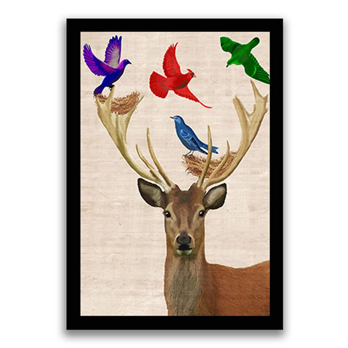 ‎Art Street Parrot Deer Framed Art Print for Home, Kids Room, Wall Hanging Decor & Living Room Decoration I Modern Luxury Decorative gifts (Set of 2, 9.4 x 12.9 Inches)