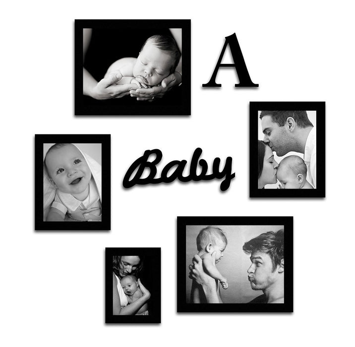 Art Street : Proud Parents Set of 5 Individual Photo Frame/Wall Hanging for Home Decor with 2 MDF Plaque for New Born and Kids