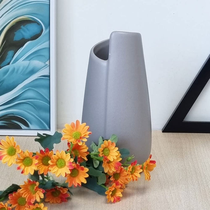 Art Street Ceramic Flower Vase for Living Room Flower Vases for Centerpieces & Tables (Grey, 4.3x8.5 Inch)