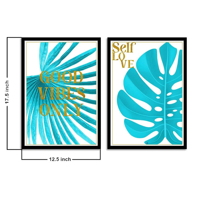 Motivational Art Prints Good Vibes Only Wall Art for Home, Wall Decor & Living Room Decoration (Set of 2, 17.5" x 12.5" )