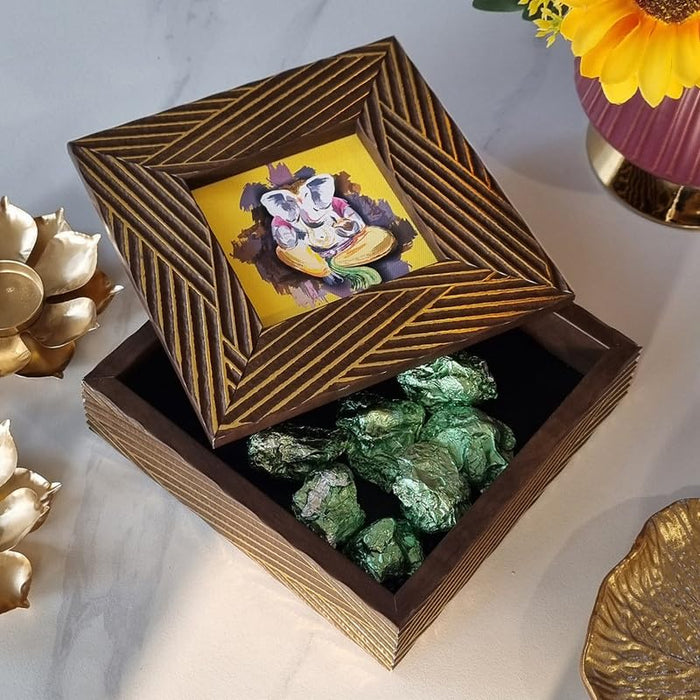 Art Street Decorative Gifts Of Love Gift Box, Diwali Festive Gifting, Cash Box, Shagun Box, Jewelry Box, Wedding Money Box (Brown-Gold, Size: 7.5x7.5x2.3 Inch)