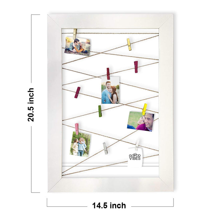 Wooden MDF Photos Frame With Photos Hanging Clip - White -Size - 20.5 x 14.5 Inches