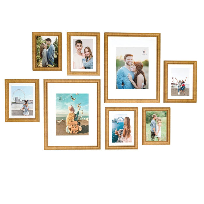 Art Street Set of 8 Wall Photo frames for Home Décor 3D-Timeline Rectangular (11x14, 6x8, 5x7 Inches) (Golden)